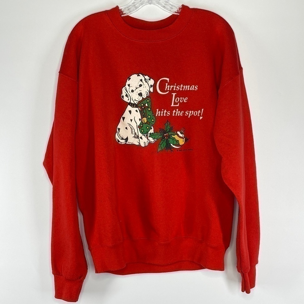 Vintage Platinum Sweats Dog Christmas Crewneck Sweatshirt Red XL 1998
